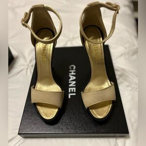 Chanel gold & black ankle strap heels -39 (US 8.5-9)